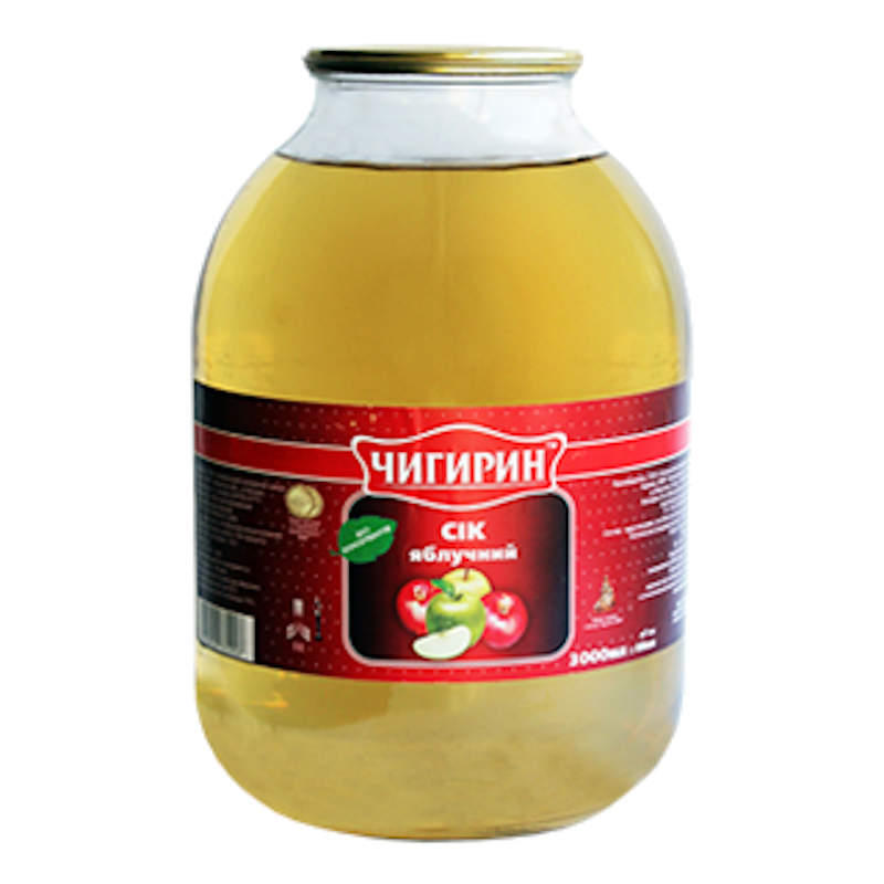 Сік ЧИГИРИН яблучний відновлений, пастеризований, банка скляна, 3л